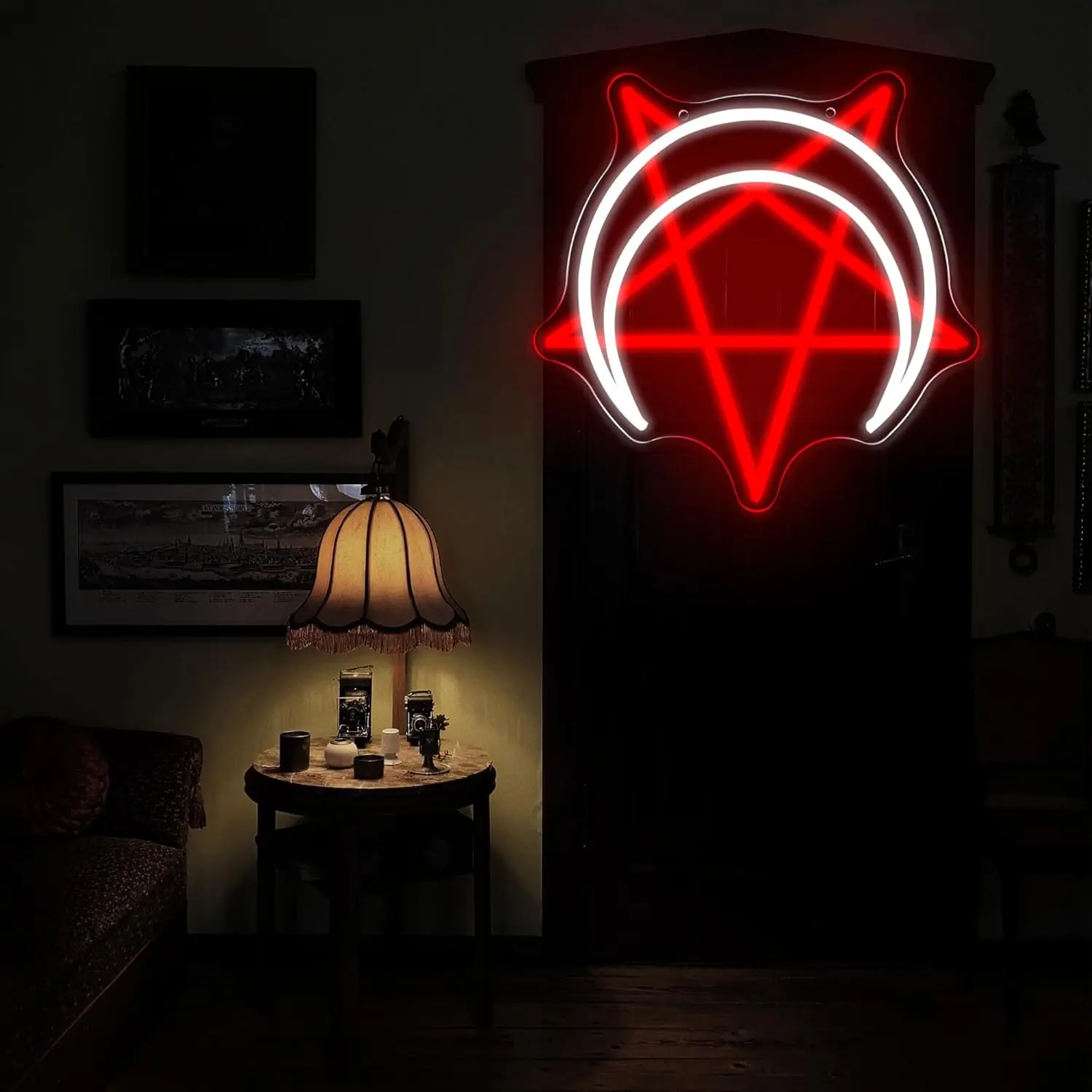 Moon and Pentagram LED Neon Light Sign Dimmable Neon Sign For Wall Living Room Party Shop Club Office Bar Dorm Decor Gift