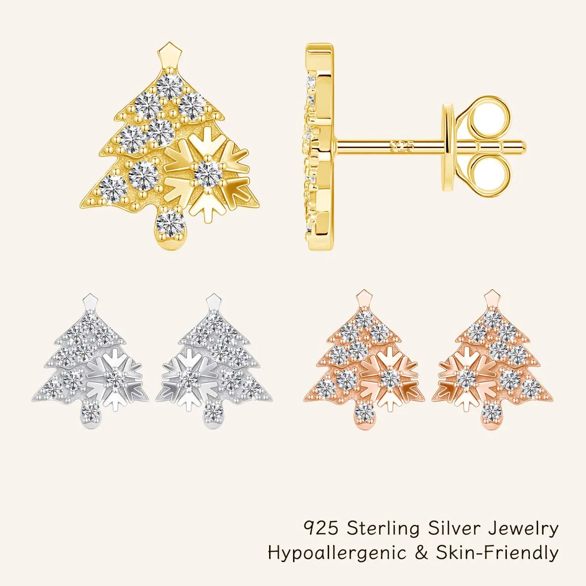 

Sparkling Moissanite Christmas Tree Stud Earrings 925 Sterling Silver Hypoallergenic Xmas Festival Party Jewelry Gift for Girls