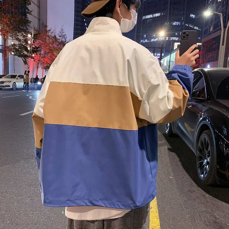 2022 Hip Hop Spring Jacken Männer Wind breaker Patchwork Herbst lose Freizeit jacke Paar dünne Jacke lose große Reiß verschluss Mantel