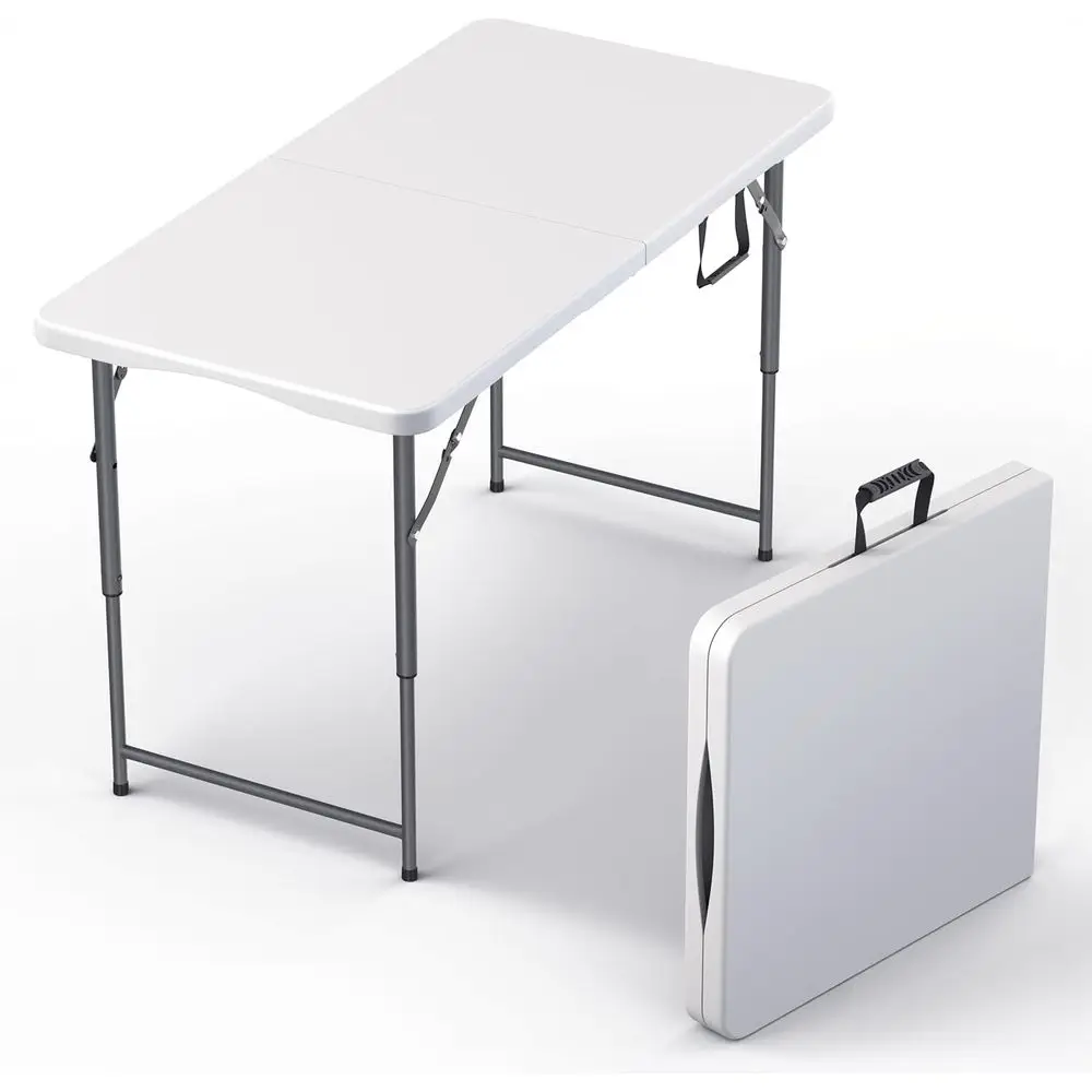 4 eet oldable Table Adjustable Height with Built in Handle, Steel Legs | 4T Heavy Duty Portable | Perect or Party Dining Wedding