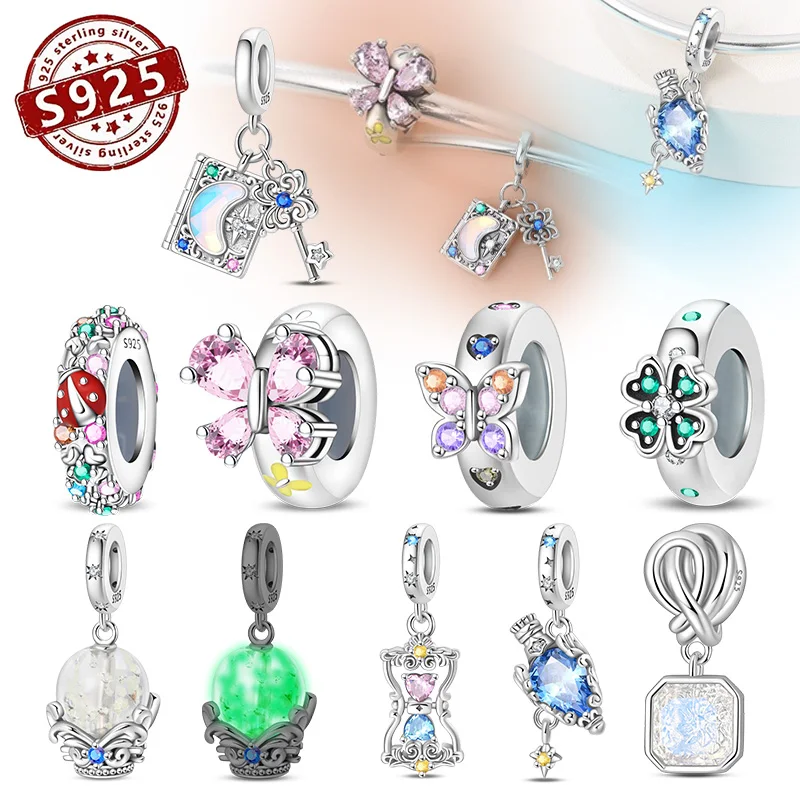 

New 925 Sterling Silver Moon-shaped Butterfly Hourglass Zircon Pendant Charms Beads Fit Original Bracelets DIY Jewelry Gift