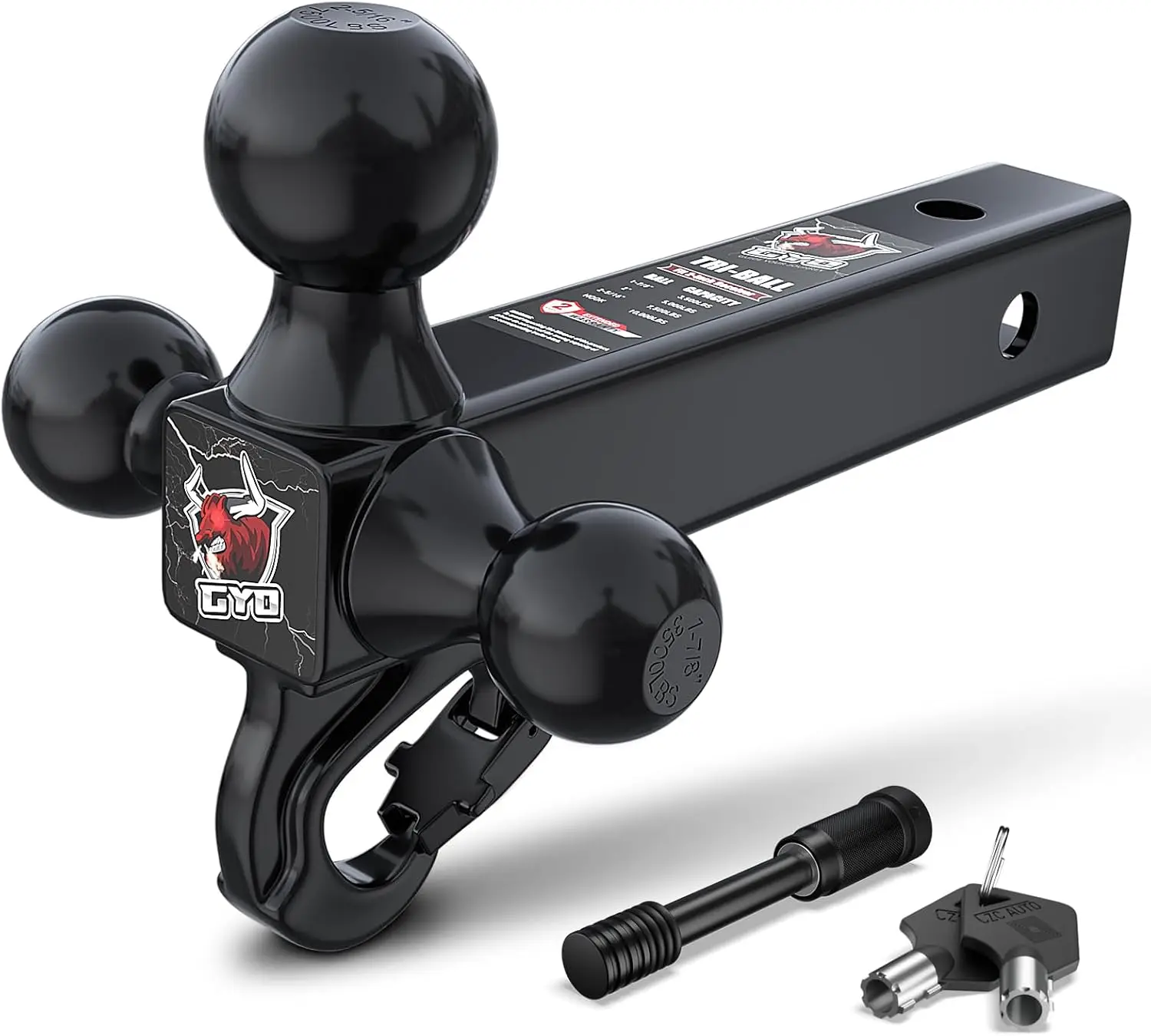 

4 in 1 Trailer Hitch Ball Mount, 2' Receiver, 10,000 LBS, Matt Black, Fits SUV, ATV, RV, Truck