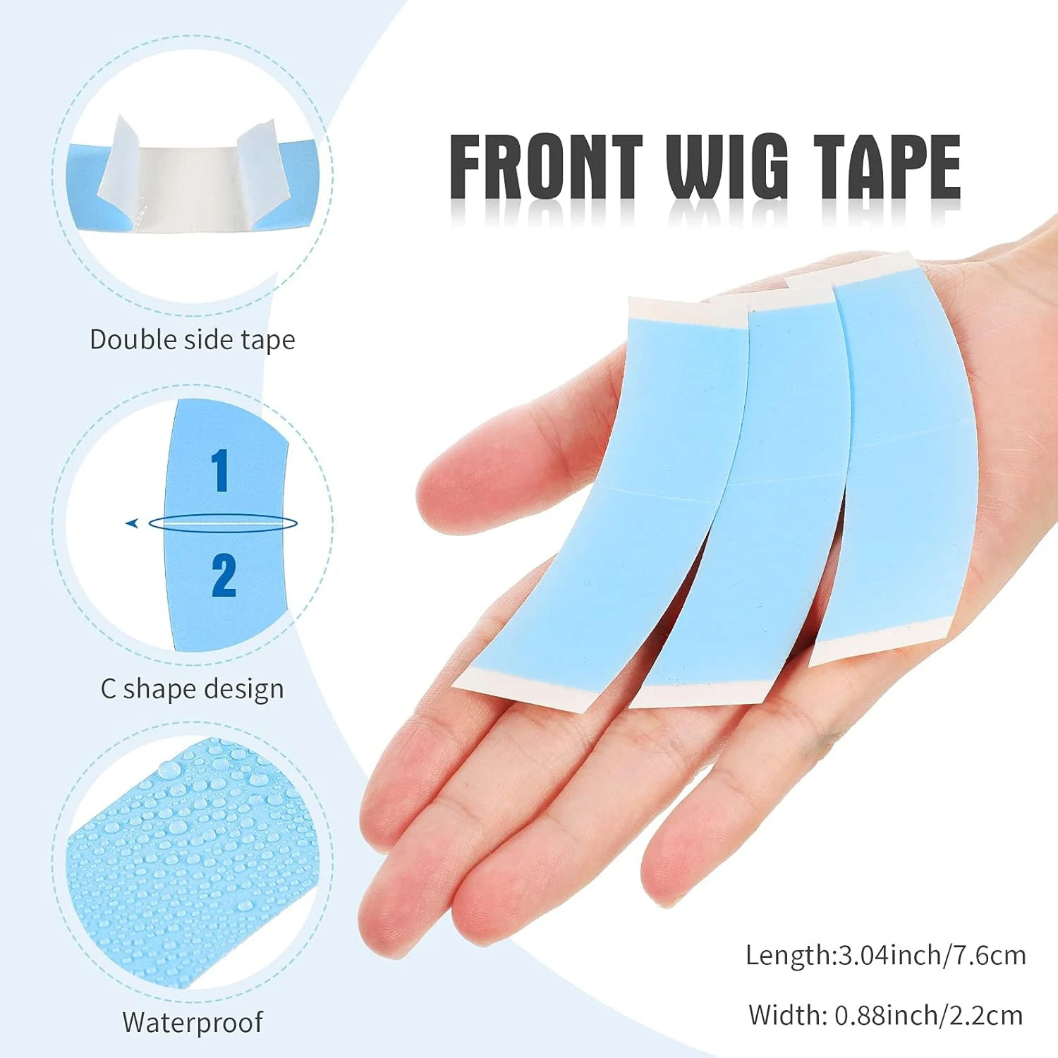 

180 Pieces Lace Front Wig Tape Double Sided Adhesive Waterproof C-Shaped for Long Short No Hair Wigs Toupees Piece and Extension