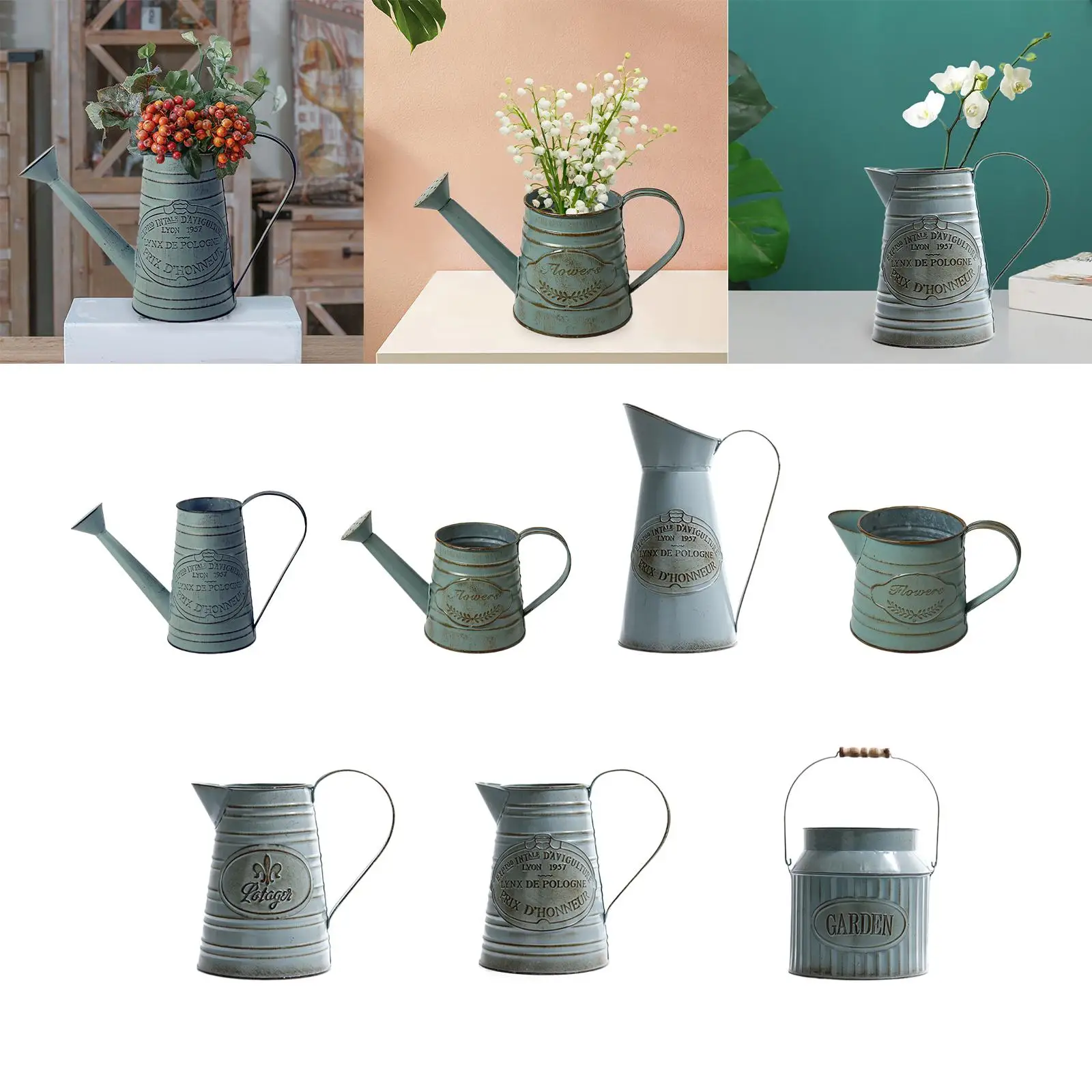 Iron Kettle Flower Pot Vase Watering Can Plant Vase Watering Can Flowerpot for Kitchen Home Indoor Outdoor Desktop Decoration