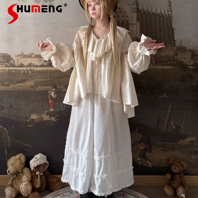 

Винтажная женская блузка с рюшами и пышными рукавами, свободного кроя, с V-образным вырезом, на шнуровке, повседневная, универсальная, в стиле Y2K