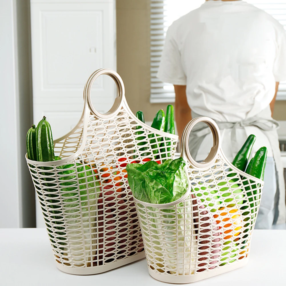 Hollow-Out Garden Harvest-Basket With Handle Vegetable Storage Basket Hollow-Out Design Grocery Bags Shopping Basket Organiser