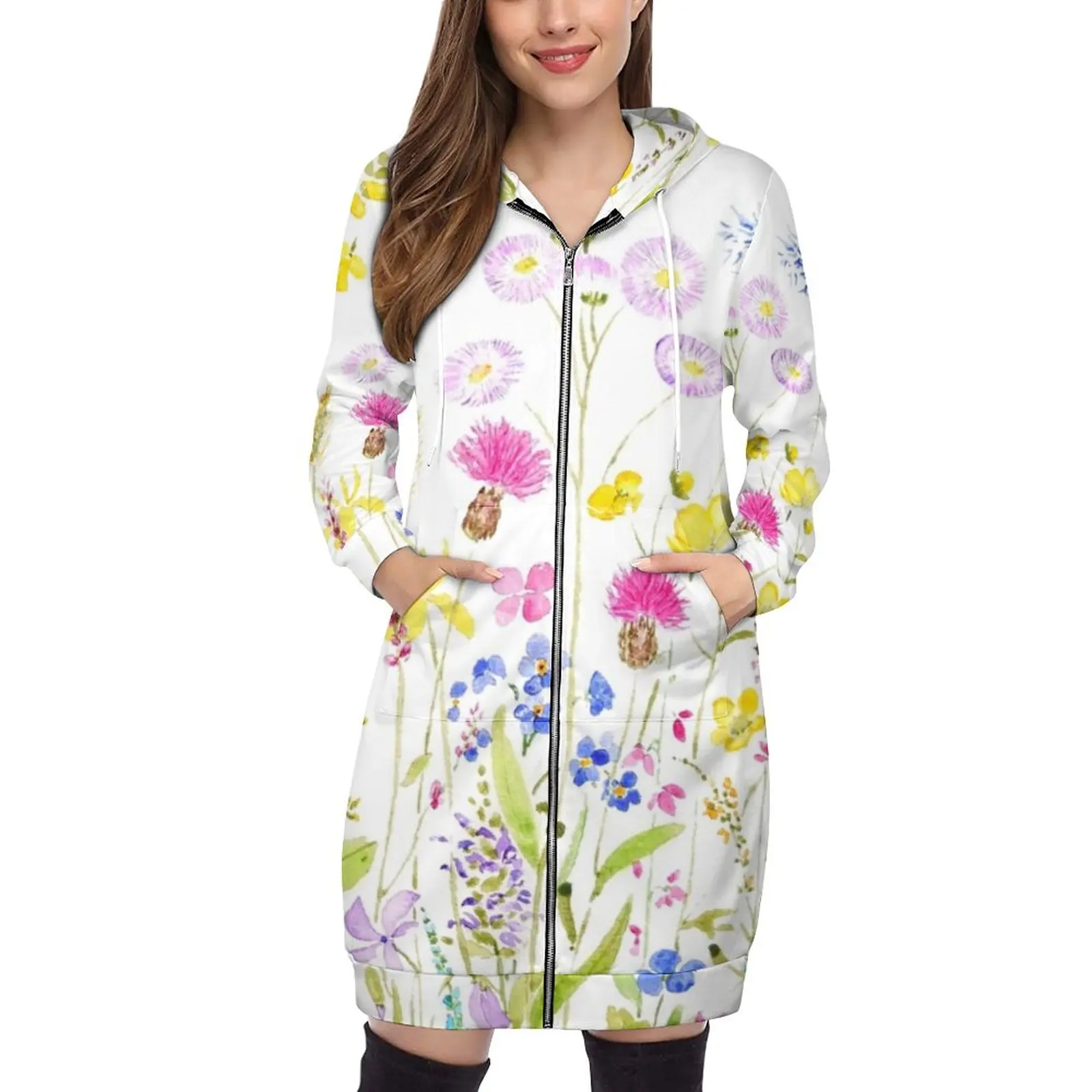 

Colorful Meadow Fields Watercolor Oversized Hoodie Women Drawstring Sweatshirts Personality Loose Hooded Sweatshirt Fashion