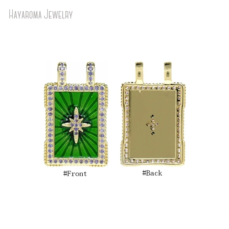 10Pcs Enamel Metal Cubic Zirconia Copper Jewelry Wholesale Geometric Rectangle Stars Starburst North Star Pendant PM53287