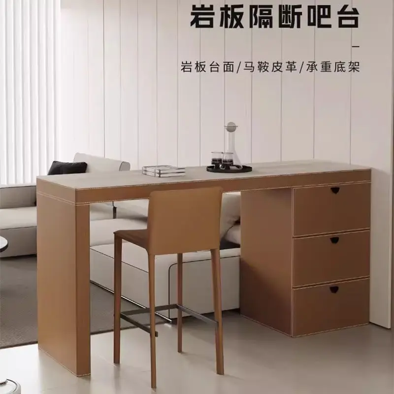 Saddle leather bar table Household partition long table Open kitchen can store solid wood dining bar