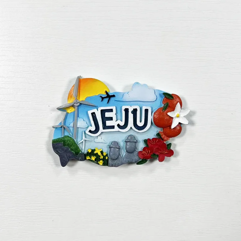 

Korean Jeju Island Travel Souvenir Creative Landmark 3D Decoration 3D Hand-painted Fridge Magnets Gift