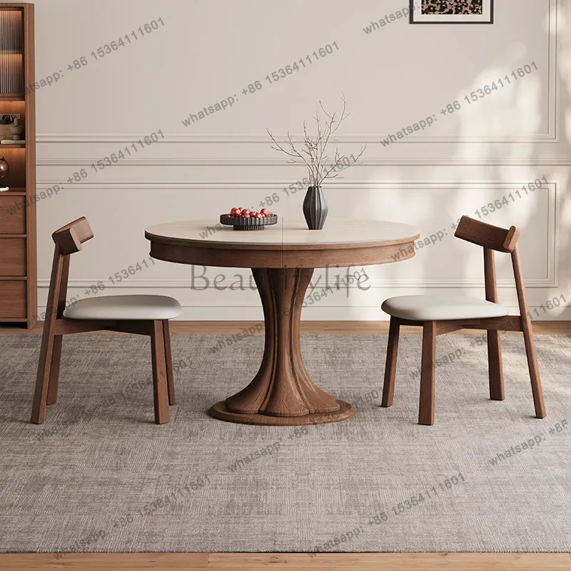 

Travertine rock slab dining table retractable dining table French small household
