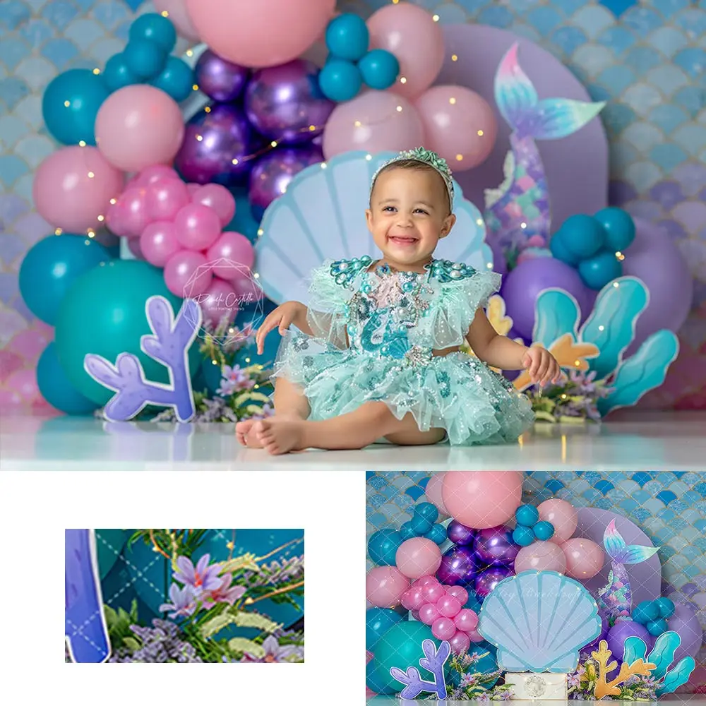 

Mermaid Under the Sea Photography Backdrop Kids Baby Cake Smash Photocall Decors Balloon Arch Child Adult Birthday Backgrounds