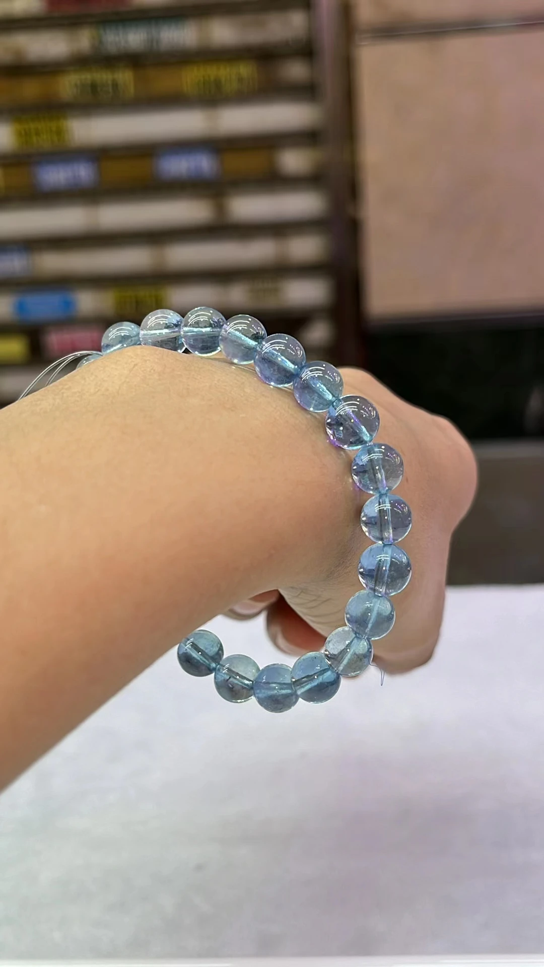 Natural Blue Aquamarine Clear Round Beads Bracelet 8.2mm Women Men Brazil Stretch Blue Aquamarine Jewelry AAAAA