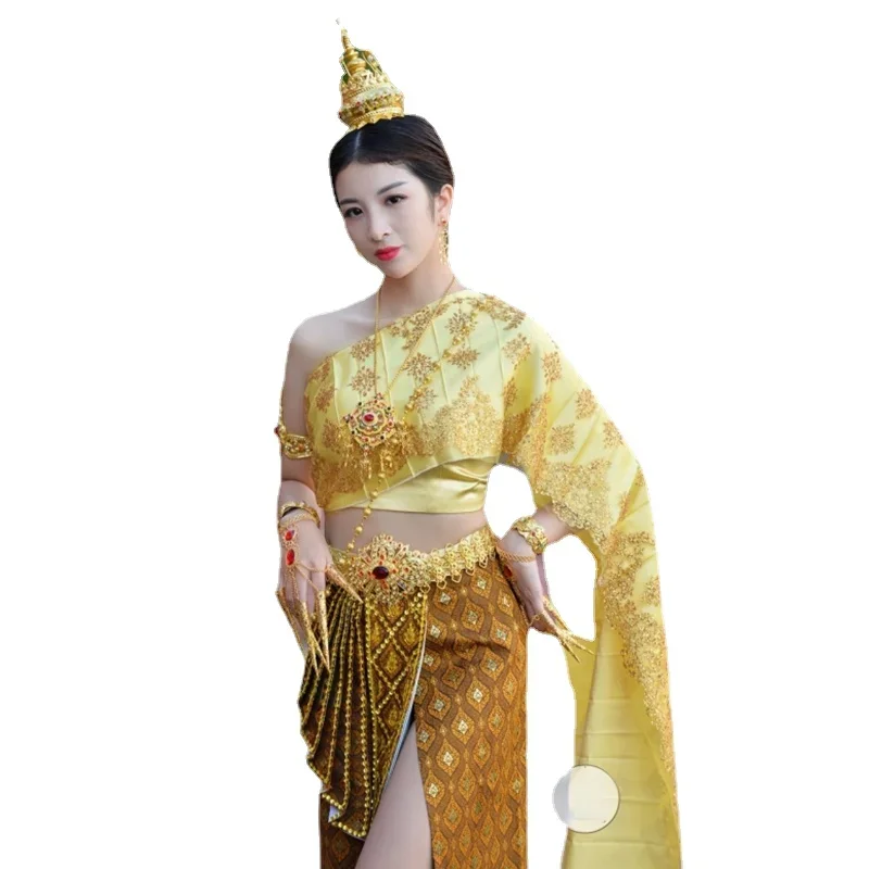 

Thailand Traditional Clothing for Women Tops Skirt Shawl Evening Dress Wedding Party Outfit Festival Clothes Thai Costume Ladies