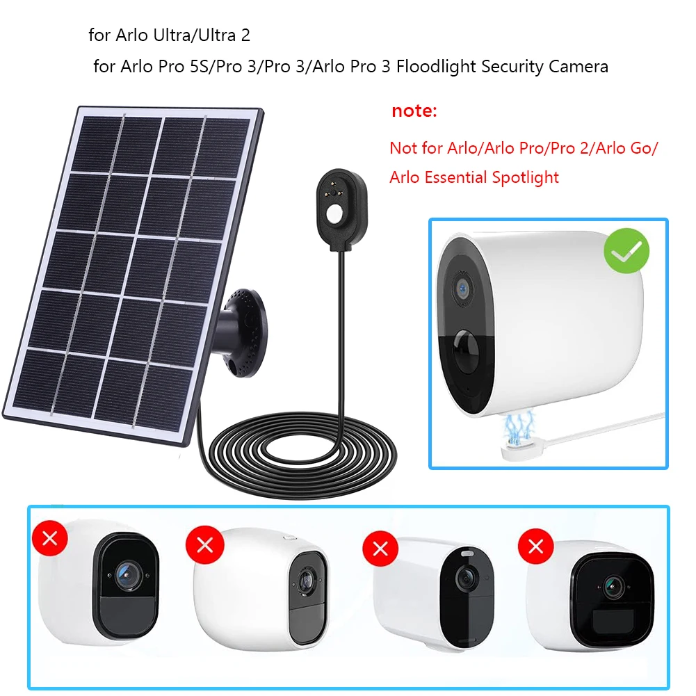 5V 10W Solar Panel Charger IP65 Waterproof Solar Charging Panel 360°Adjustable Wall Mount for Arlo Ultra for Arlo Pro 5S/4/3