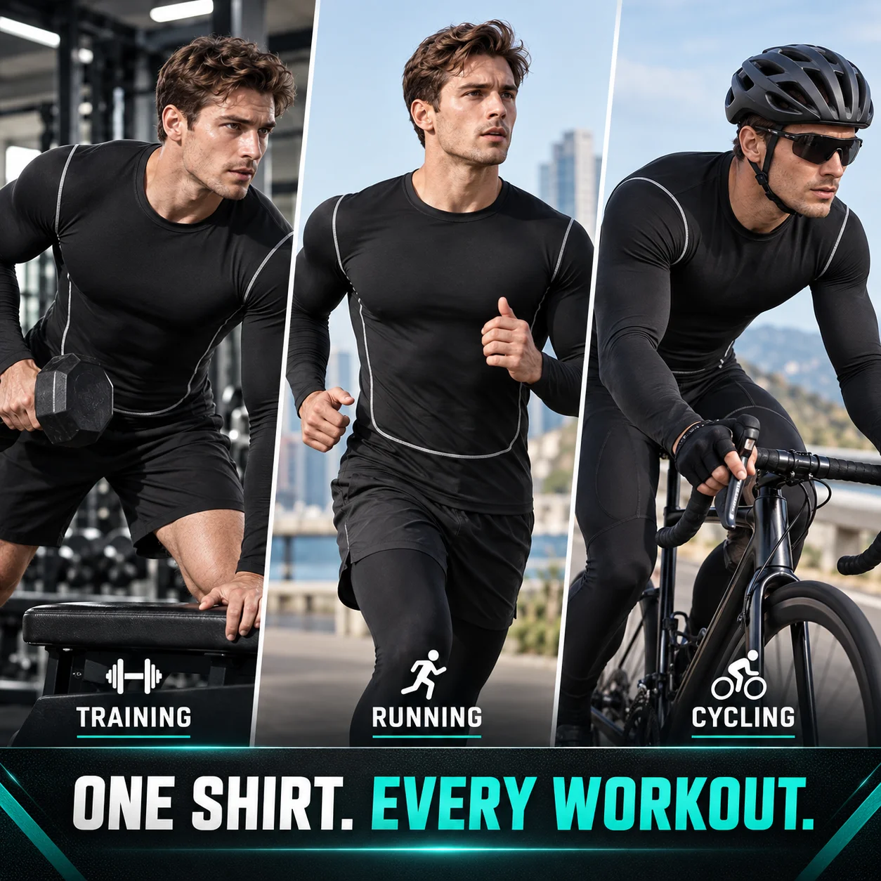 Customized Men's Compression Shirt Stretch Athletic Wear for Team Sports Long Sleeve Custom Brand Running Cycling Gym Base Layer