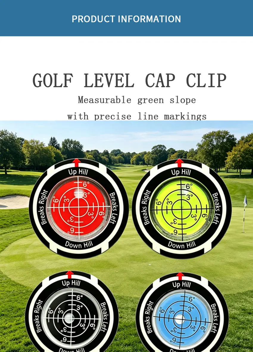 Golf-Nivelliergerät zur Gefällemessung, Höhenmessung, kreisförmig, 39 mm, Kappenklemme, Ballpositionsmarkierung, Geschenk für Golfer – Detail 1