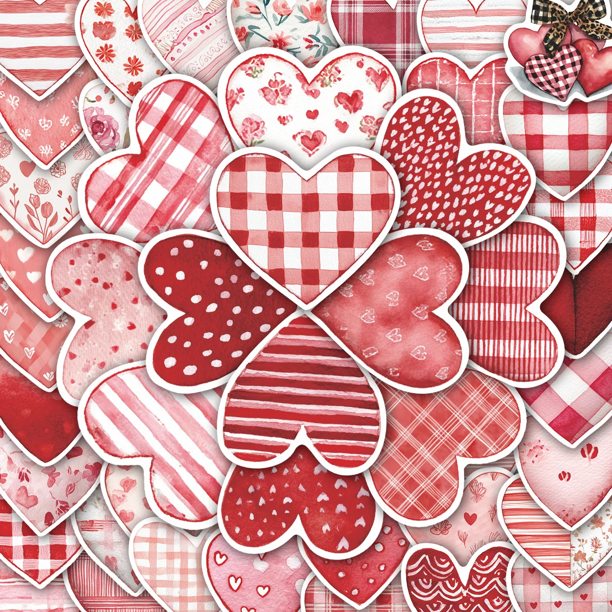 50pcs Warm Cozy Gingham Heart Stickers | Red & White Check Decals for Planner, Diary & Wall Decor, Lifestyle Fans & Crafters