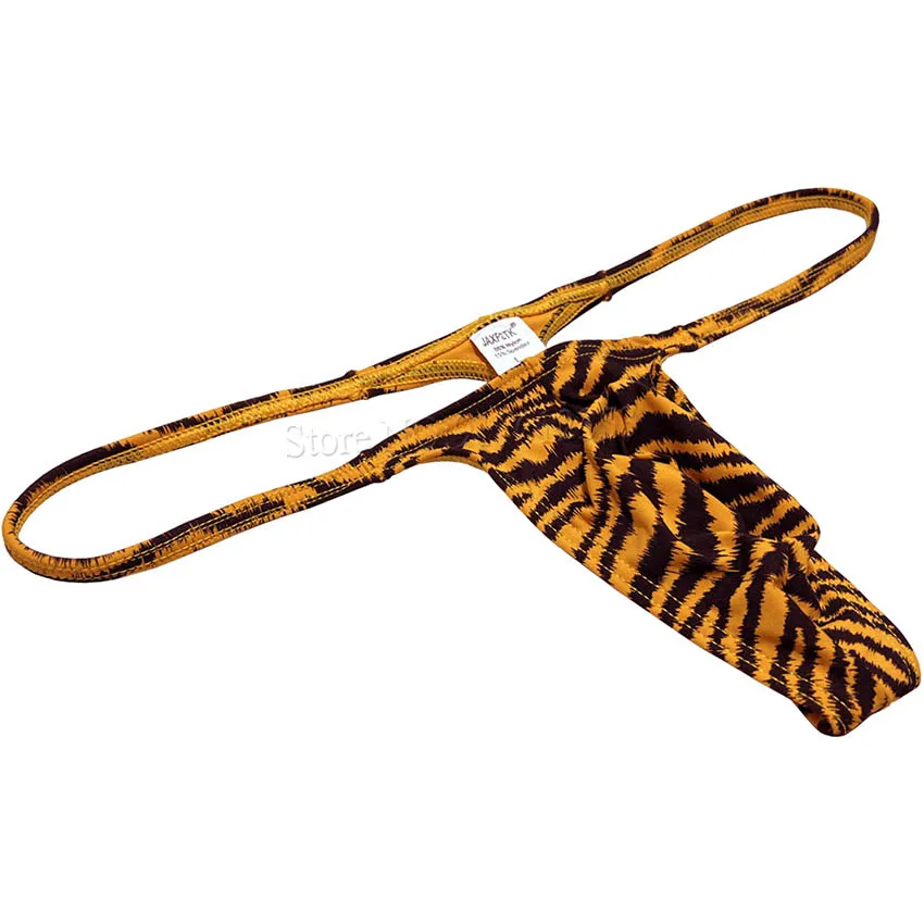 Men Underwear Tiger Stripe Micro Thong  Well-looking Underwear Posing T-back Slim Pouch G-string Tangas