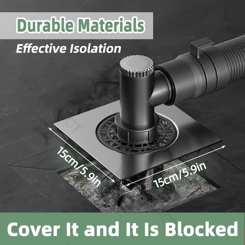 استنزاف أرضية الحمام مربع كبير مع تصريف أرضية الماسك الشعر الأساسية 304 الفولاذ المقاوم للصدأ ملحقات الحمام العالمية