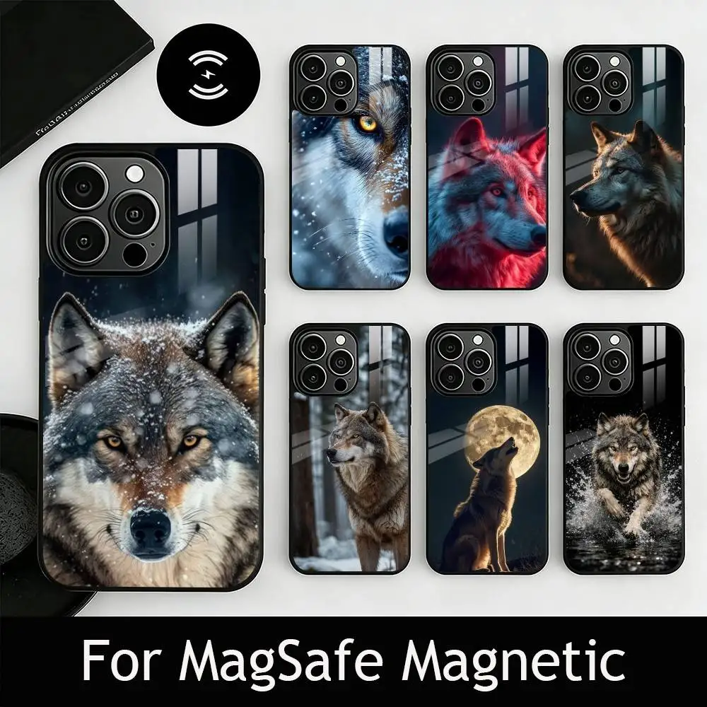 Savage Wolf Theme Phone Case For iPhone17,16,15,14,13,12,11 Plus,Pro Magnetic with Magsafe Wireless Charging