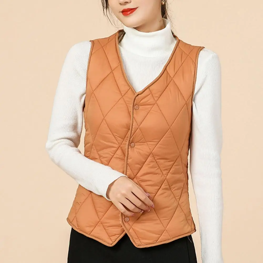 Winter Sleeveless Waistcoat Stylish Women's V-neck Padded Vest Coat Warm Windproof Fashionable Outerwear for Fall Winter