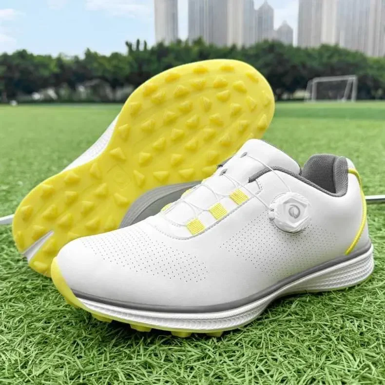 Professional Golf Shoes for Men and Women with Waterproof Rotating Buttons Couples Golf Sneakers Casual Sports Footwear Causal