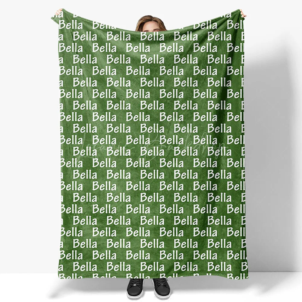 Army Green White Repeated Personalized Name 50x60in Blanket, Custom Throw for Military Style Decor