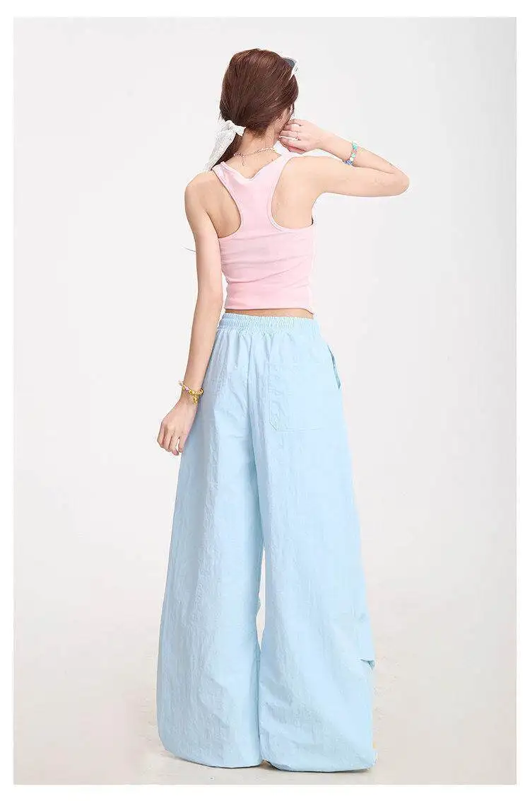Girl Wide-leg Long Pants Y2k American Fun Embroidered Cargo New Summer Featuring Relaxed Loose Fashion Streetwear Vintage