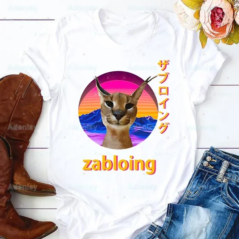 

Big FloppaMan Cartoon Mom Summer Print Lady T-shirts Top Cute Funny Cat T Shirt LadiesMans Graphic Female Tee T-Shirt