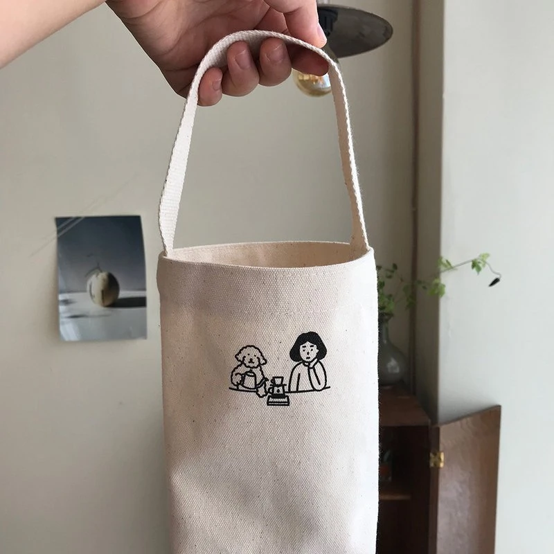 Bolsa de mano portátil, soporte para botella de agua, café, té de la leche, bolsa de lona, Mini almacenamiento ecológico, pequeño paraguas, bolsa de vino tinto