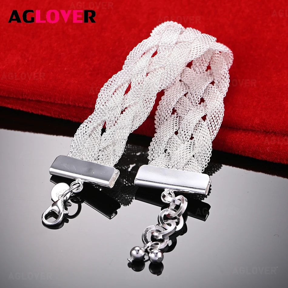 

AGLOVER 925 Sterling Silver Braided Chain Bracelet Cute Women's All-match Party Jewelry