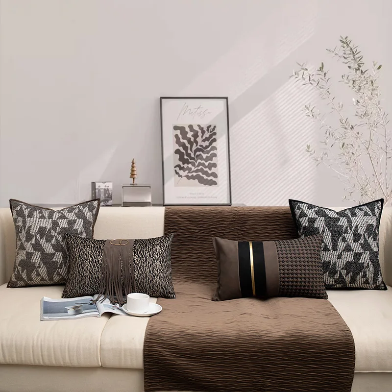 الفاخرة أسود رمادي الجاكار رمي المخدة غطاء الوسادة أريكة بني داكن Pacthwork وسادة غطاء زيبرا نمط