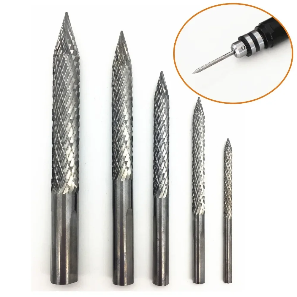 1pc Solid Carbide Cutter Rotary Burrs 6 Size Shanks Carbon Steel Drill Bit Pneumatic Drill Bit Patch Plug Tire Repair Tool