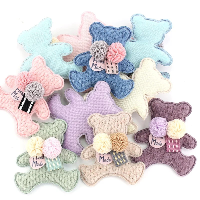 10Pcs 5.5*6.5cm Handmade Bear Flowers Ball Padded Appliques For DIY Baby Hairpin Headwear Crafts Decor Ornament Accessories