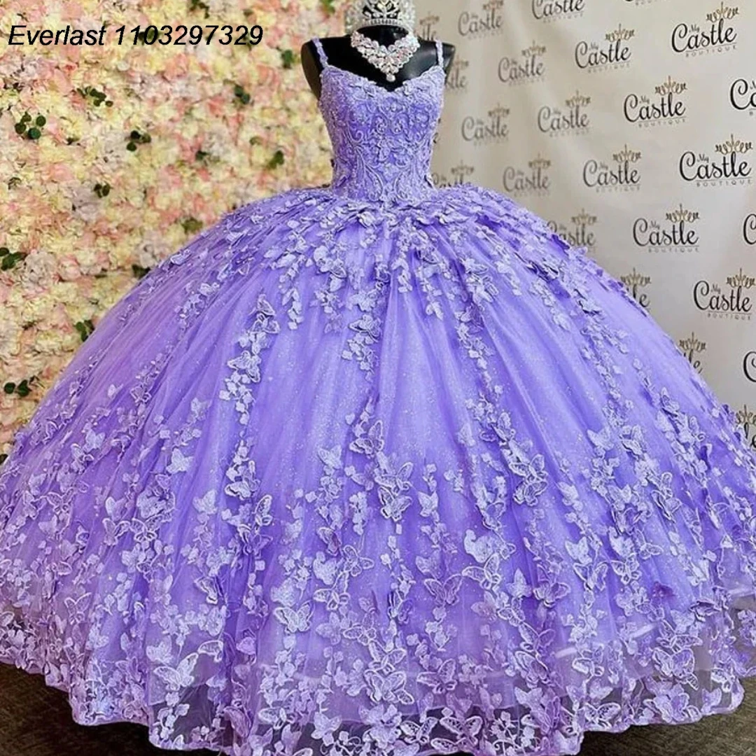 

EVLAST Customized Lilac Off Shoulder Ball Gown Quinceanera Dress Beaded 3D Flowers Sweet 16 Dress Vestidos De 15 Años TQD838