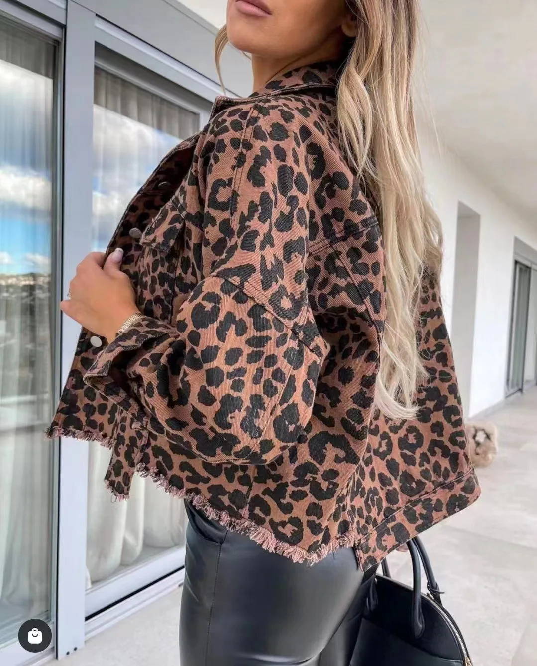 Kpop giacche di jeans leopardate da donna moda donna Casual manica lunga risvolto abbottonato tasca sul petto giacca sottile cappotto autunno inverno