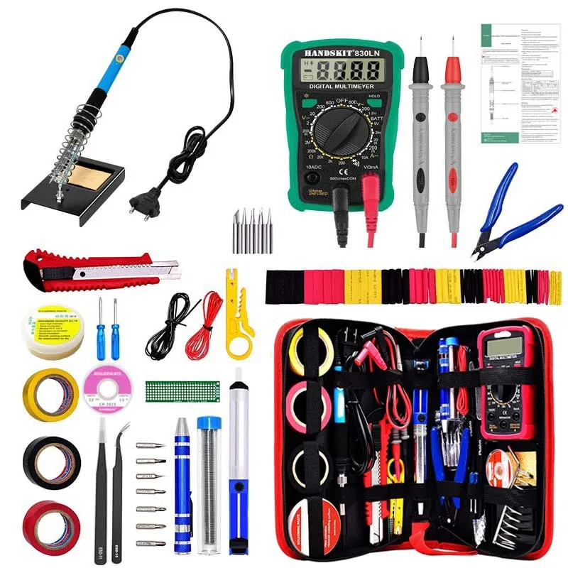 Juego de soldadura de soldador eléctrico, Kit de pistola de soldar de 110V, 220V, 60W con multímetro, Kit de herramientas de soldadura con pantalla Digital