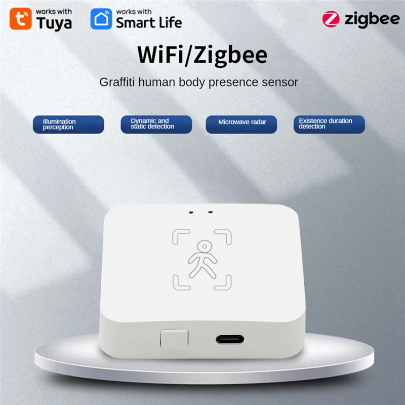 B03B-Tuya Zigbee Human Presence Detector Smart Human Body PIR Sensor Mmwave Radar Microwave Motion Sensor Intensity Detect