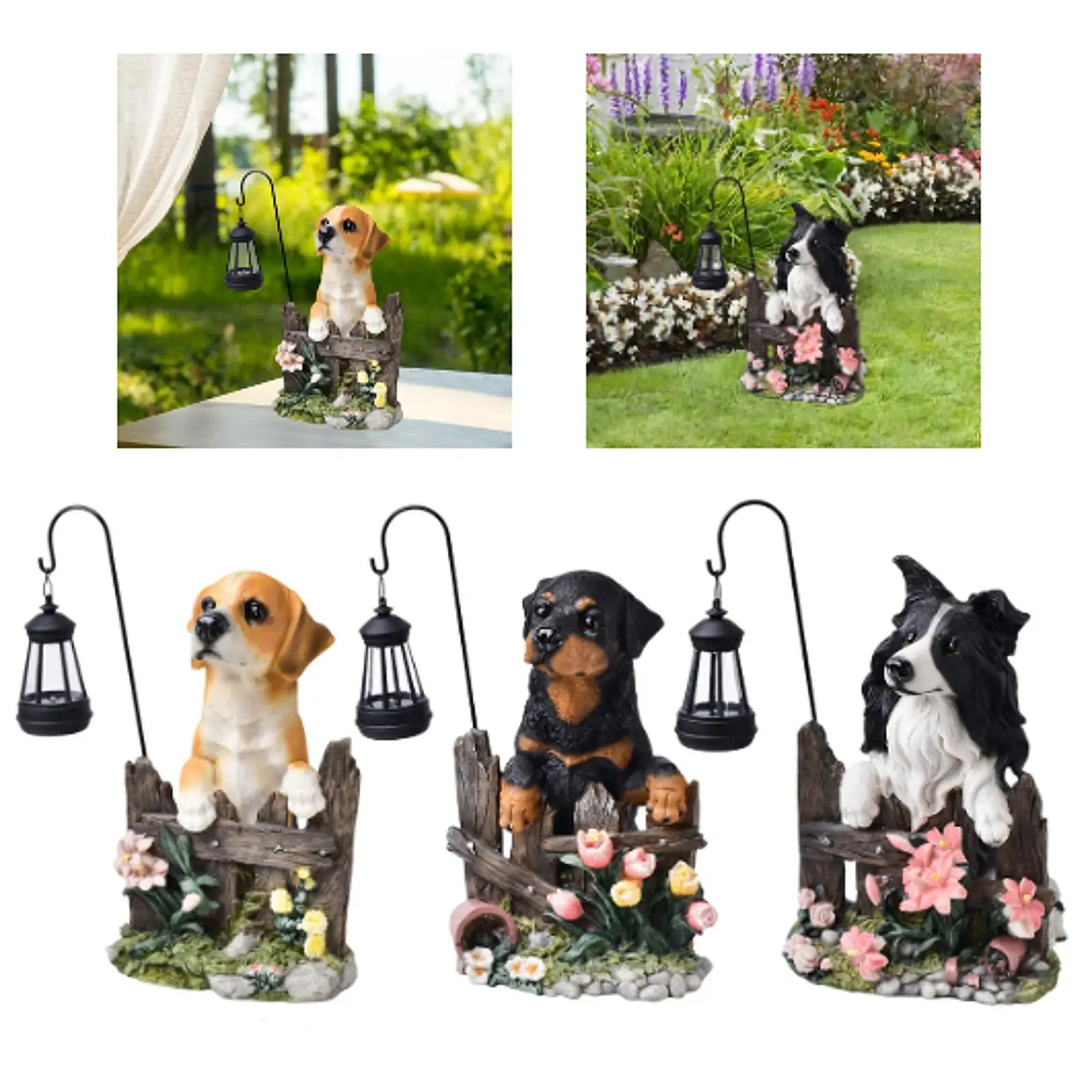 Dog Figurine with Solar Light Dog Craft Statue for Decorating Outside Home