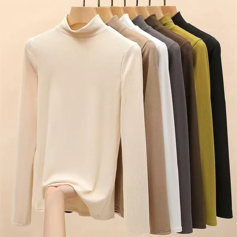 2024 New Knitted Half-turtleneck Pullovers Women Bottom Shirts Sweater Jumper Elegant Korean Fashion Long-sleeved Knitwear Tops