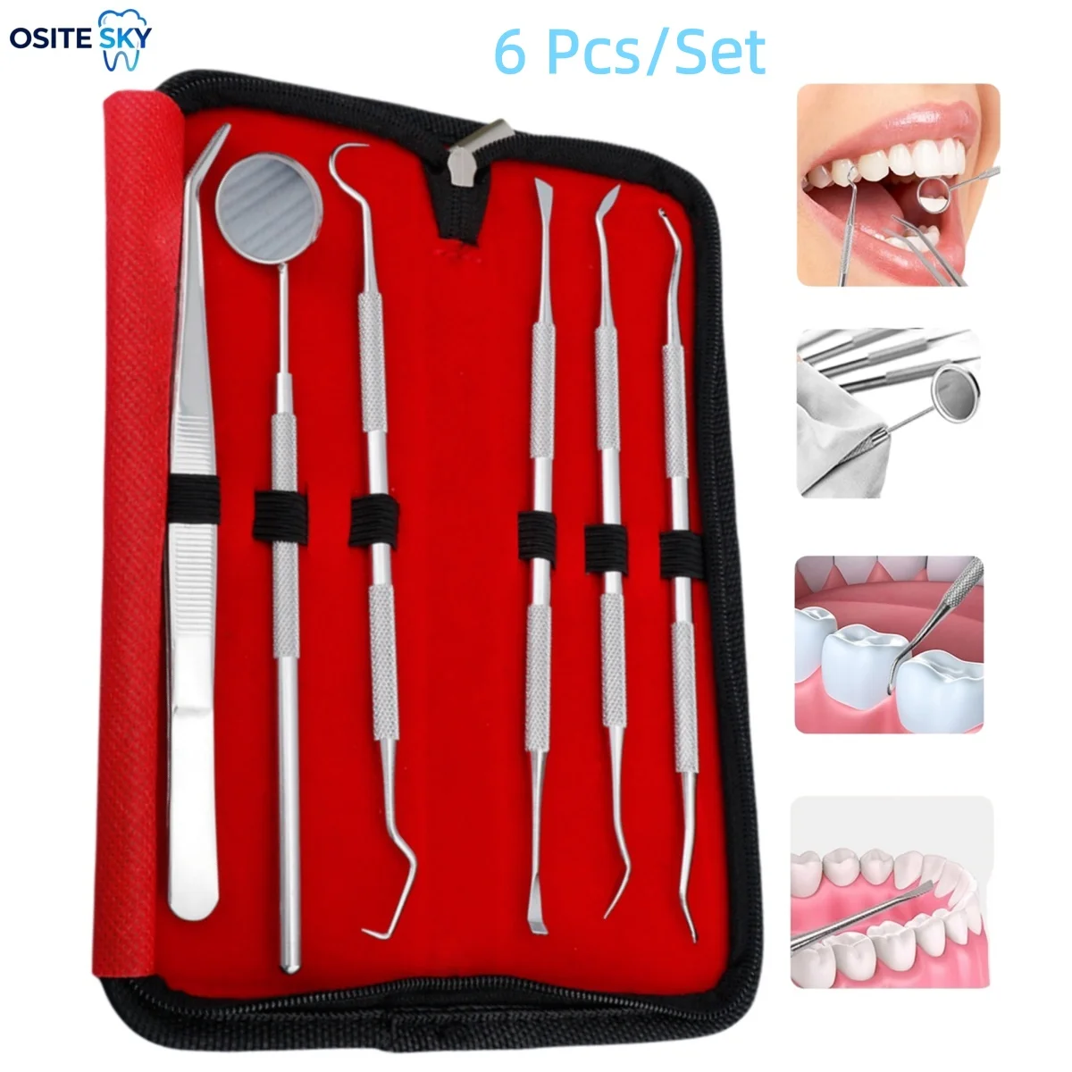 

Dental Mirror Kit Oral Care Teeth Cleaning Tool Set with Probe Scaler Sickle Hoe Tweezers Dentist Lab Instruments Dentistry Tool