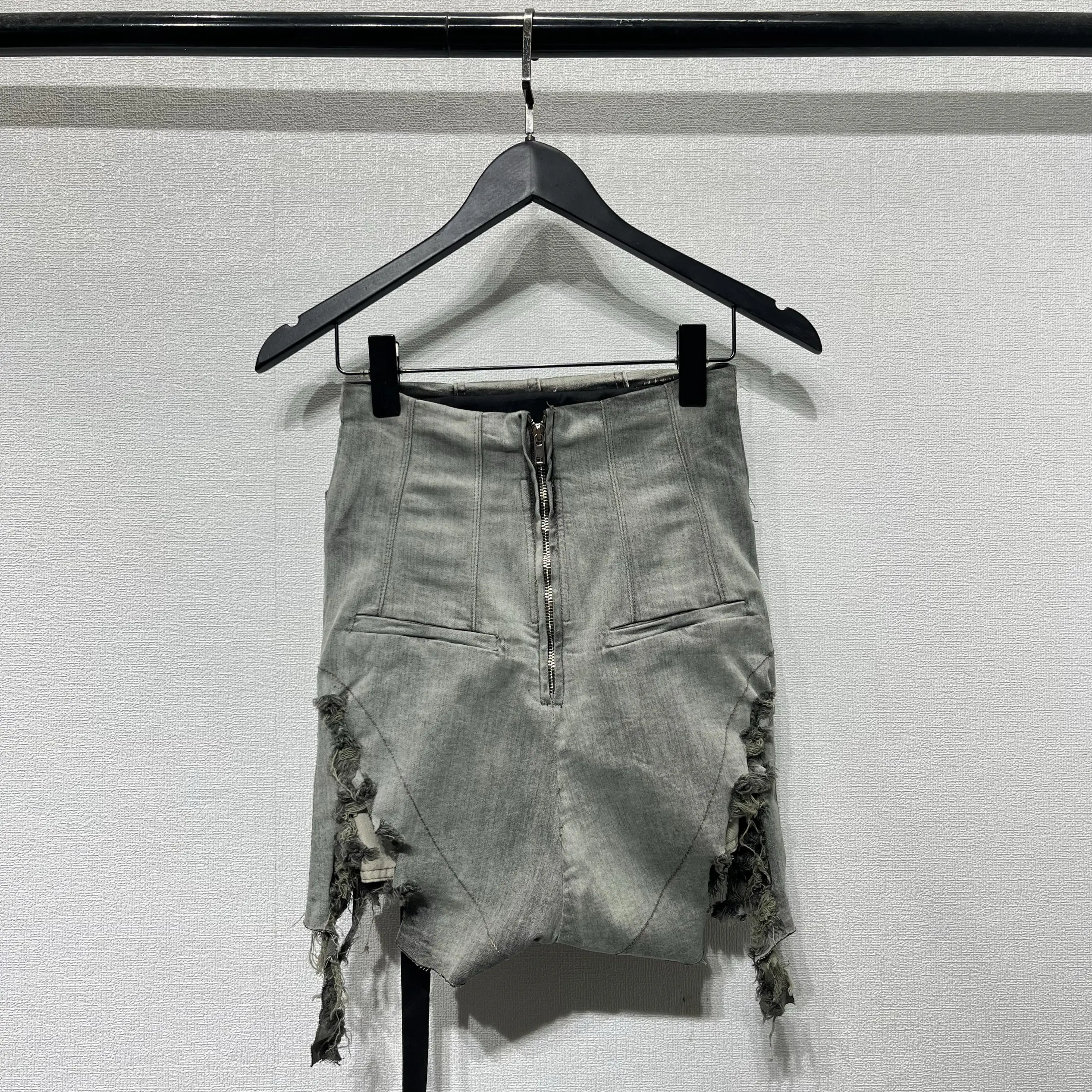 Original Design Summer Dark Street Style Washed & Distressed Destroyed Scraped Women's Slim-Fit Zipper Wrap Skirt Pants