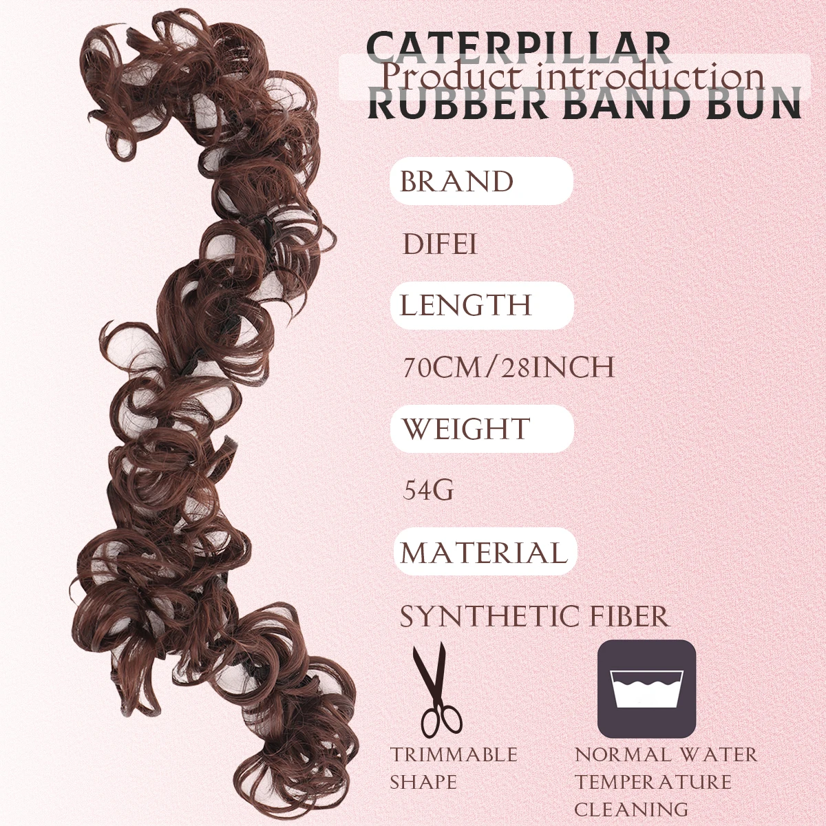 Long Curly Hair Synthetic Rubber Band Bun Hair Circle Surrounding For Woman's Ponytail Natural Curls Dark Brown Hair accessories