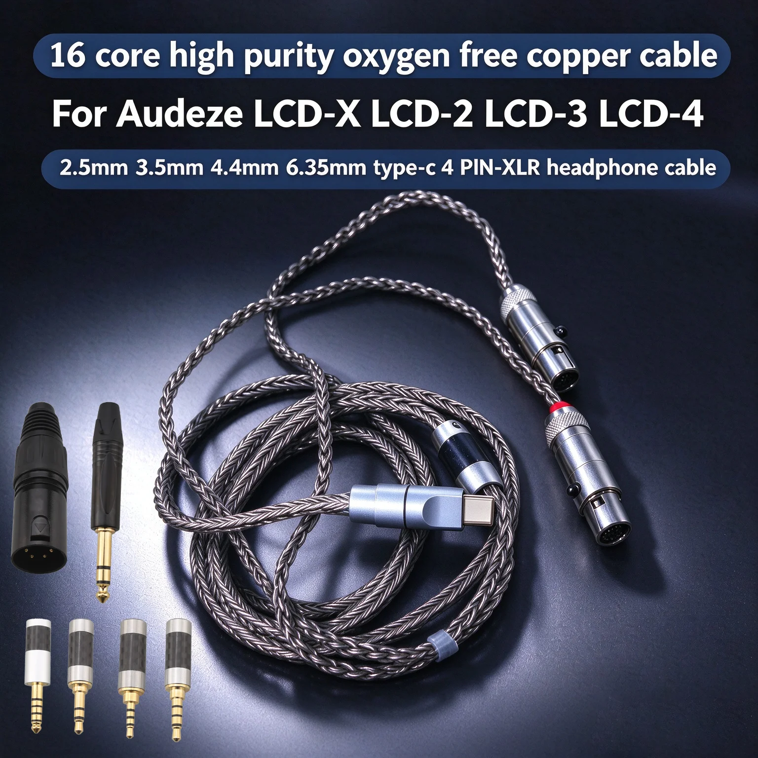 OCC 16 Core Silver Plated Upgrade Cable  Type C 4.4mm 3.5mm 4Pin XLR to Dual Mini XLR for Audeze LCD-2 LCD-3 LCD-4 LCD-X LCD-XC