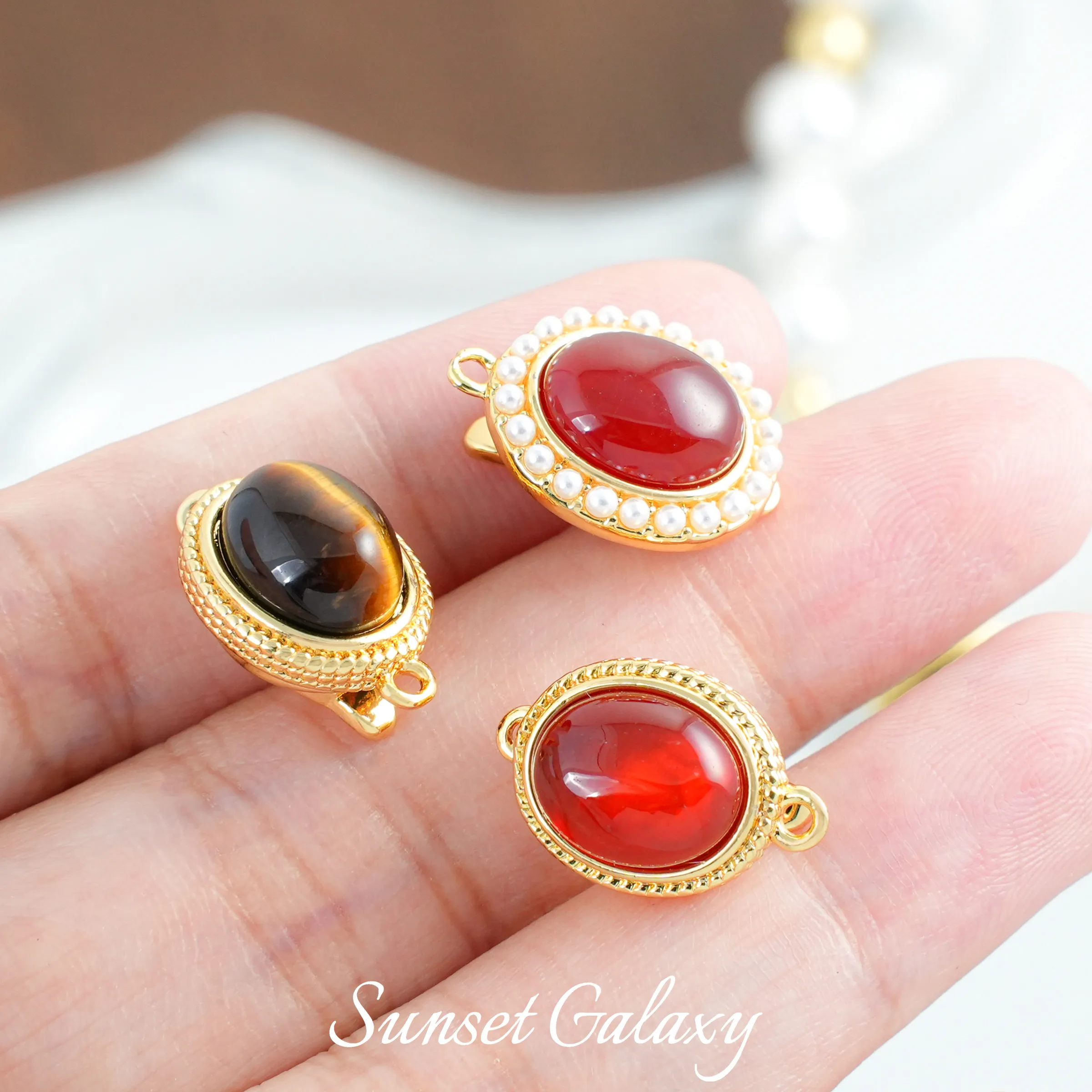 18K Gold Plated Tiger Eye & Songhua Stone Ingot Clasp DIY Bracelet Necklace Jewelry Findings