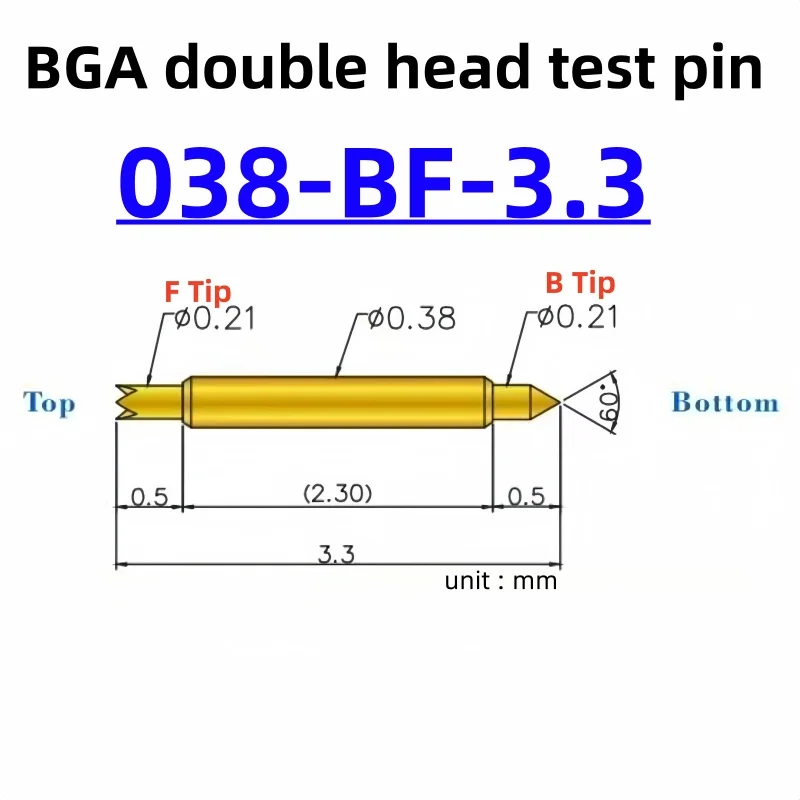 

100pcs Double-ended Test Needle Test Probe BGA Semiconductor Probe 038-BF-3.3L Telescopic Spring Test Pin 3.3 Pogo Pin