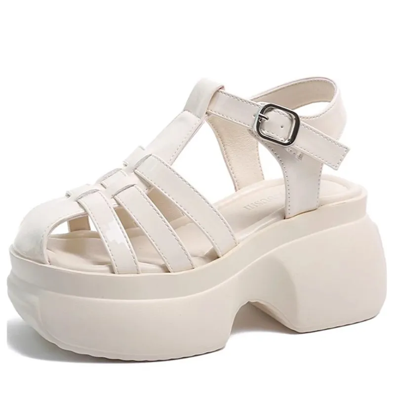 

8CM Roman Style Summer 2025 Ladies Shoes Buckles Open Toe High Heels Wedges Heel Sandals for Women Platform Footwear Original