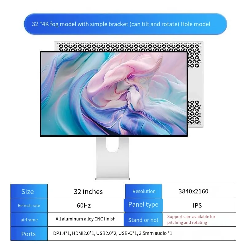 32 Inch Led Monitor 4K 3840*2160 Hdr10 Functie 60Hz USB-C Voor Mac 100W Hdr10 139ppi Mat Scherm Kuycon P32ub Hole Style