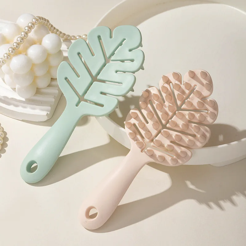 

Leaf Shaped Hollow Long Handle Shampoo Brush Household Men Women Scalp Meridian Massage Comb Silicone Head Washer Hair Care Tool